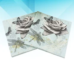 20PCS Color Printed Napkin Dragonfly Creative Paper Towel Facial Tissue Colorful Printing Napkin Flower Napkin for Party