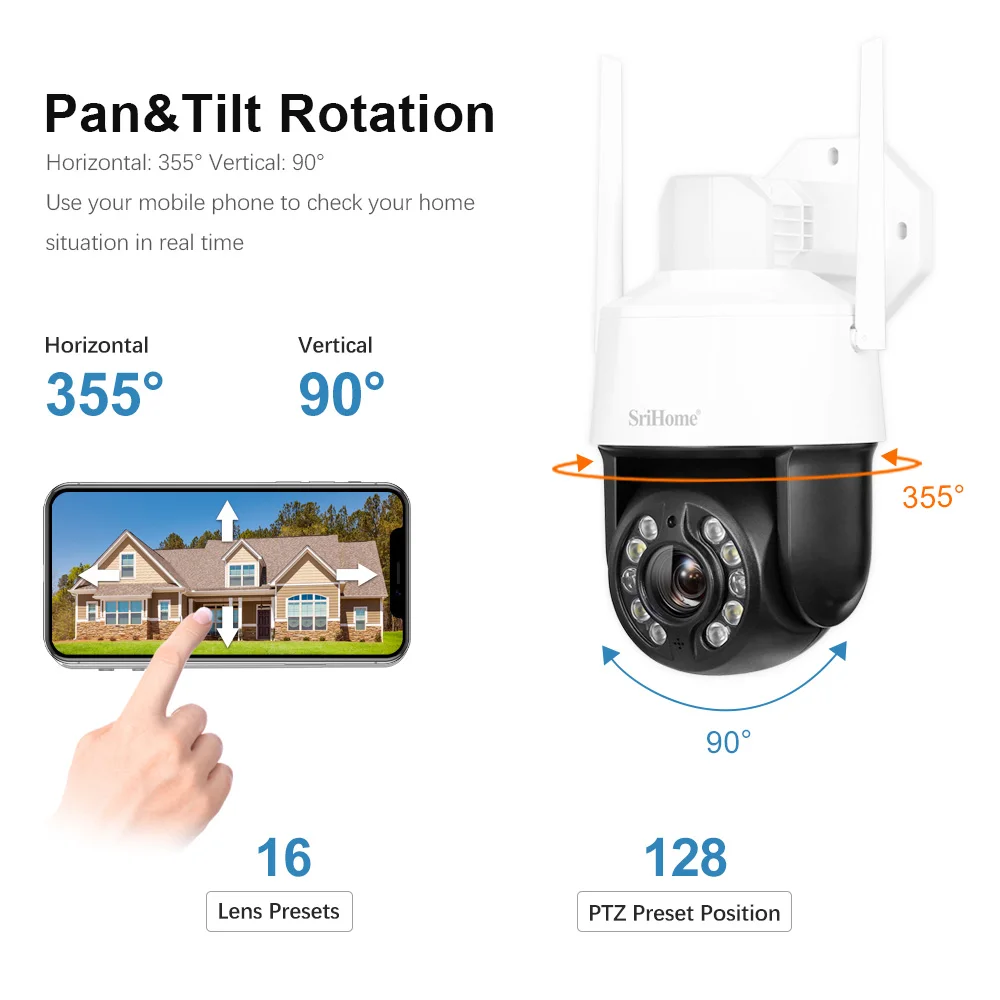Srihome 5.0MP 20X Optical Zoom IP Camera 2.4G/5G Wifi