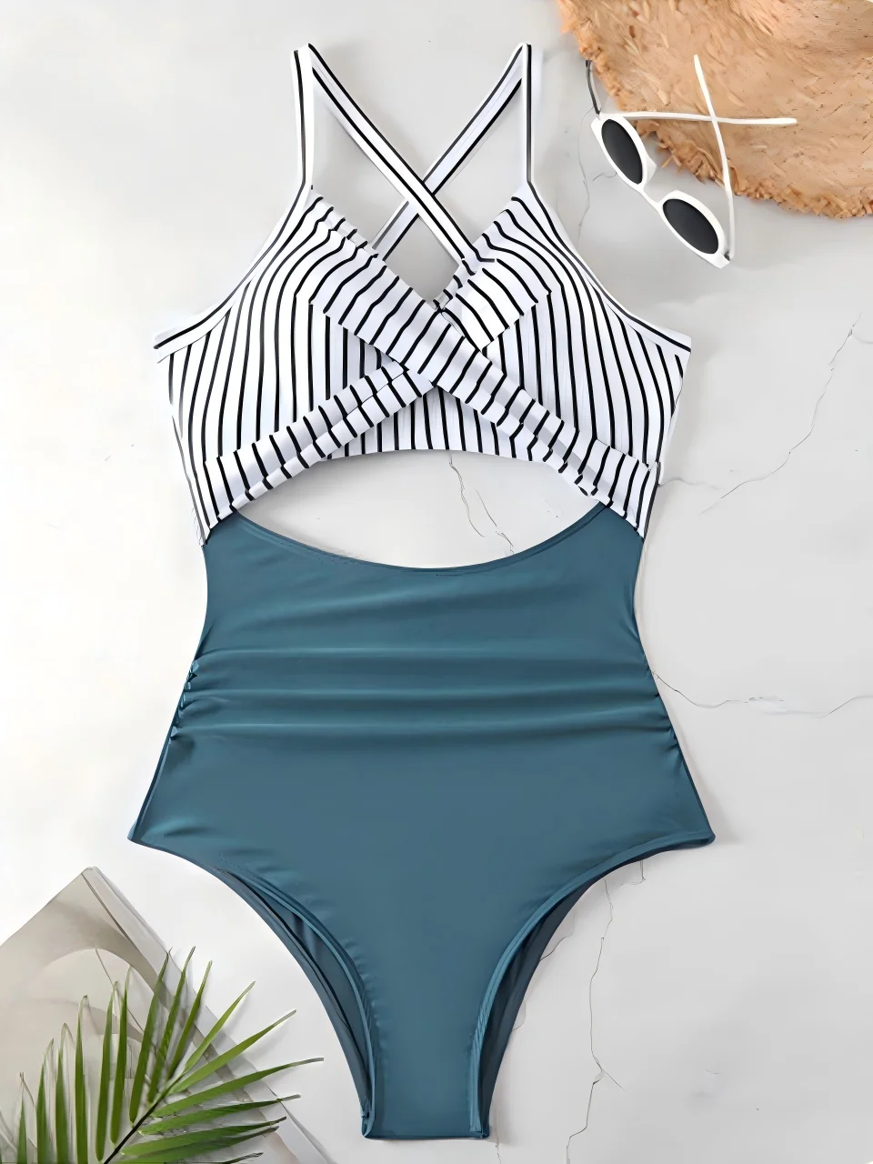 Elegant Ruched One-Piece Swimsuit for Women - Solid Summer Beachwear
