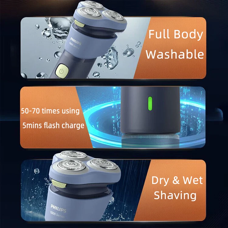 Philips S1113 Electric Shaver - USB Rechargeable Stainless Steel Razor with PowerCut Blades