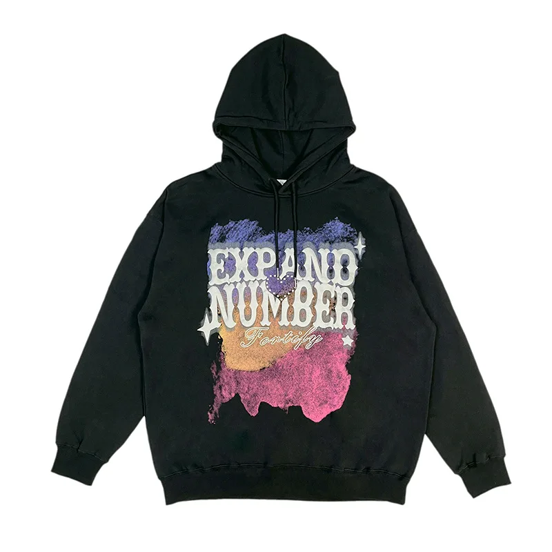 

IDEVERRAY 350g pure cotton sweatshirt autumn terry high street foam printed hooded long-sleeved top for men and women
