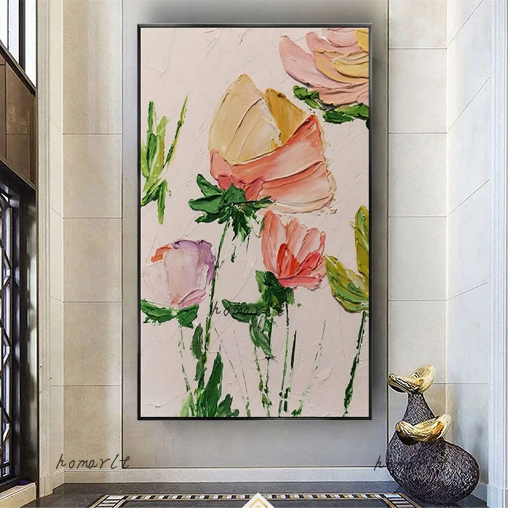 

Real Touch Hand-Painted Oil Paintings Nordic Abstract Flower On Canvas Wall Art Picture For Home Living Room Decor Mural Artwork