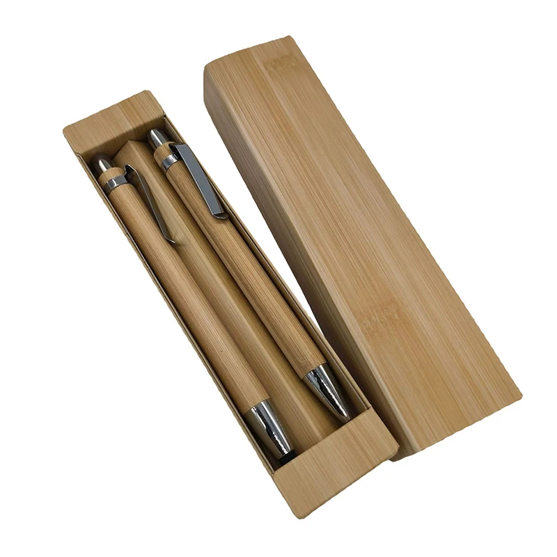 2Pcs 대나무 2-in-1 스타일러스 볼펜 - 사무실 학교 필기구 선물용 검정 잉크 터치 스크린 펜