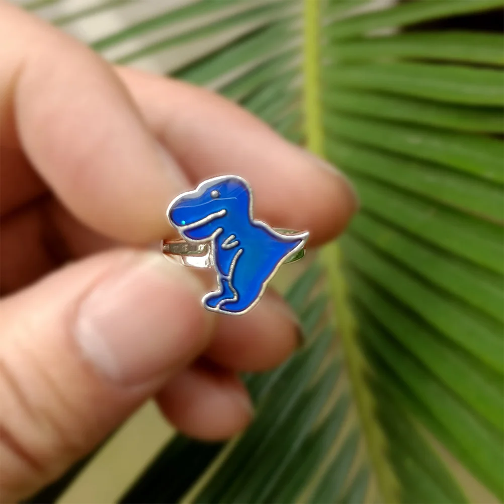 2pcs Dinosaur Shaped Mood Sensing Temperature Rings Color Changing Finger Rings Adjustable Kids Accessories Fashion Toys Pretend