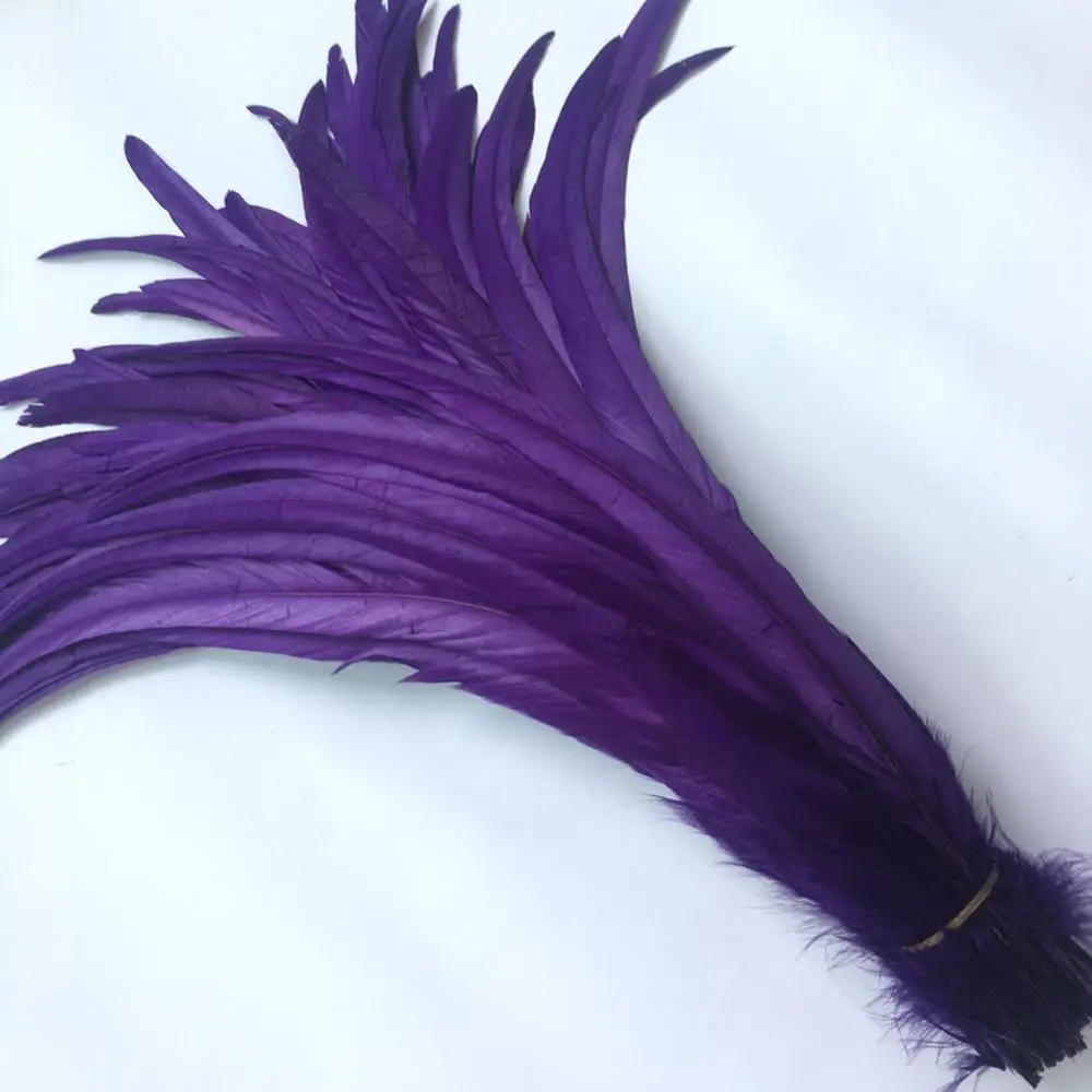 

100Pc Purple Dyed Rooster Coque Tail Feathers Plumes 35-40CM 14-16" DIY Dyed Cock Tails Clothing Accessories Jewelry Performance