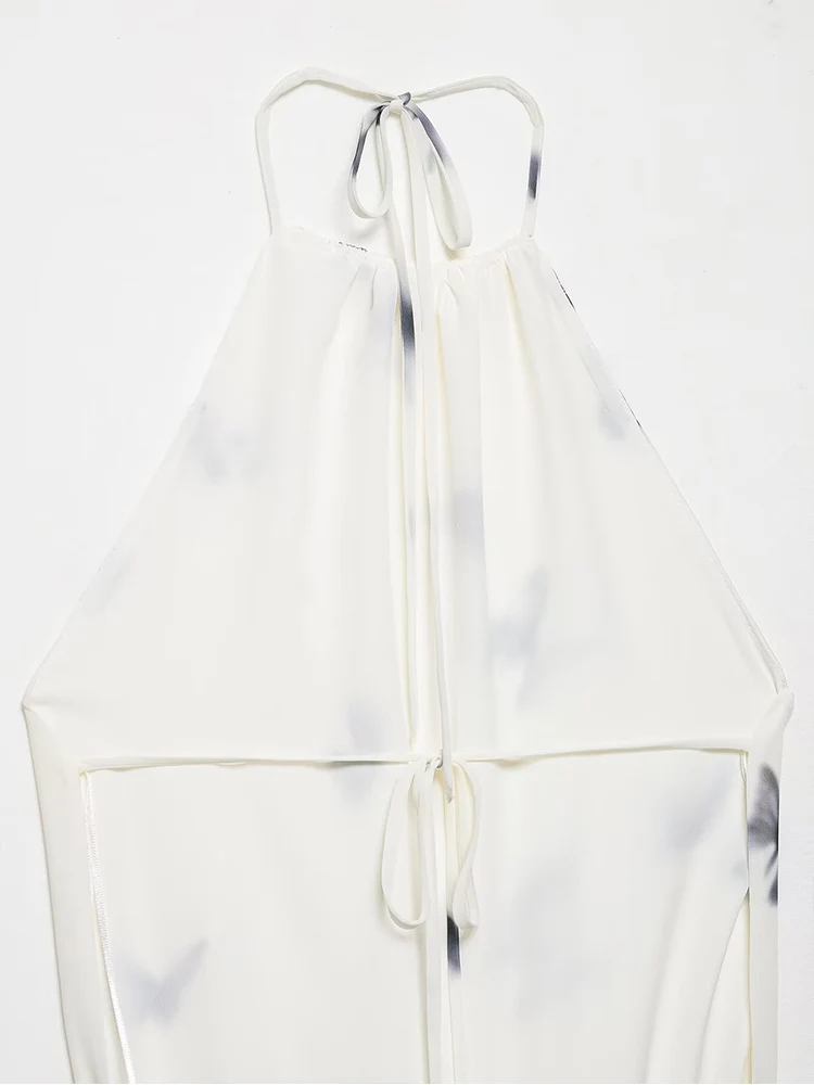 TFMLN Women's Butterfly Print Dresses Elegant Halter Neck Open Back Long Dress Summer Sleeveless Lady Fashion Slim Streetwear