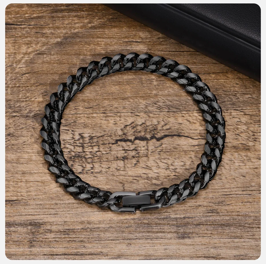 Vnox 8mm/10mm kühne kubanische Ketten armbänder für Männer, schwarzes Edelstahl Miami Bordstein glieder Armband, klobige männliche Jungen schmuck – Detail 8