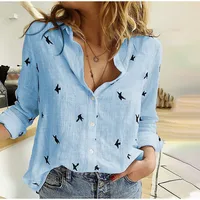 Fashion Women's Print Shirt Women's Long Sleeve Top Cotton Office 2024 Spring Summer Casual Loose Top Large 5XL 1
