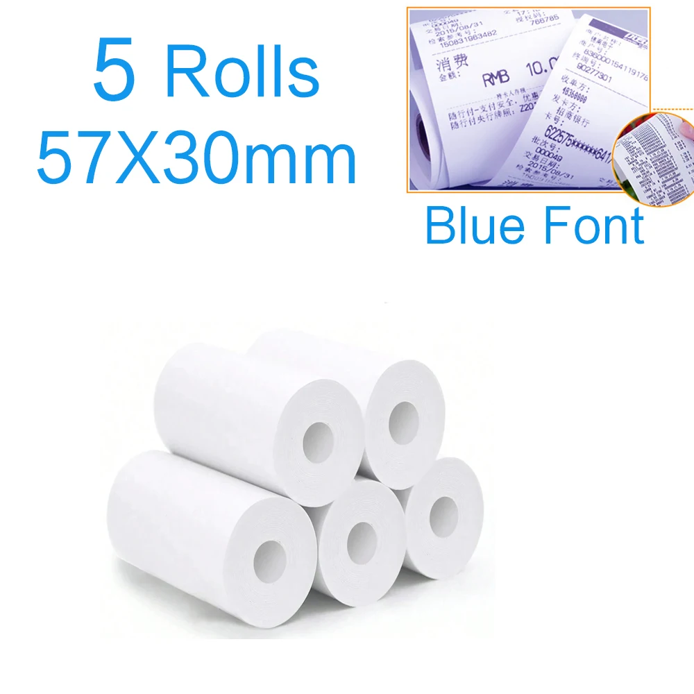 Thermal Paper 57x30mm POS Printer Blue Font 5 Rolls Mini Mobile Bluetooth Cash Register Roll Paper Bill Receipt Printing