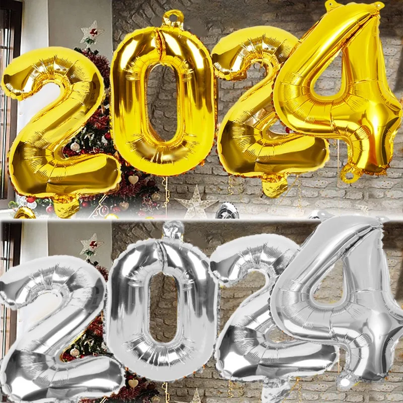

Hello 2024 Number Foil Balloons Happy New Year Gold Silver Aluminum Film Balloons Home New Year Wedding Party Decoration Balloon