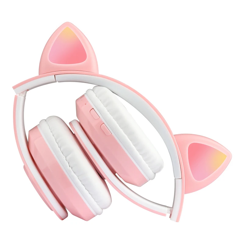 LED 조명이 있는 음악 이어피스 고양이 귀 ABS 케이스, 휴대폰 컴퓨터 무선 헤드폰, 볼륨 조절 접이식 Pu 오버 이어