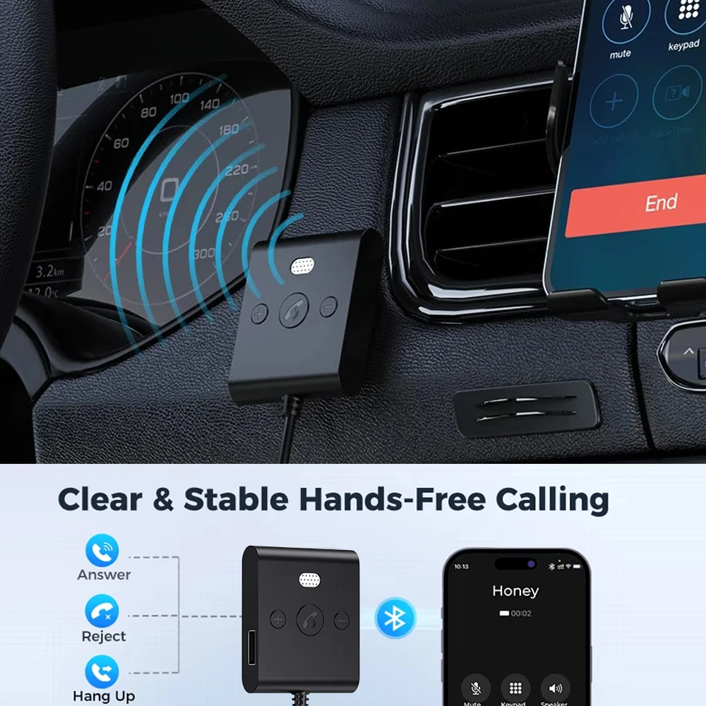 Bluetooth 5.4 AUX Car Adapter Wireless Bluetooth Receiver with Mic USB AUX Audio Adapter Car Kit Stereo Audio for TV Headphone bluetooth adapter bluetooth audio receiver bluetooth transceiver adapter audio adapter bluetooth aux adaptor