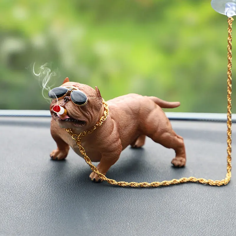 Car Dashboard Ornament Bully Pitbull Dog Doll Auto Interior Accessories