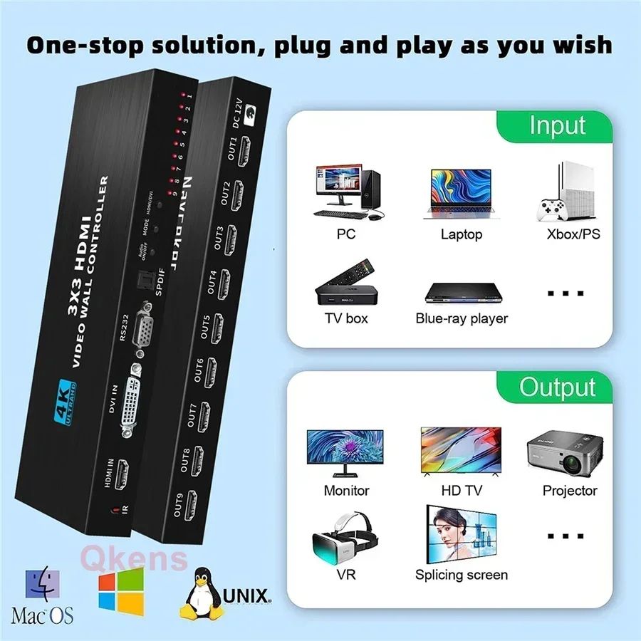 4K 3x3 Video Wall Controller 1x2 1x3 1x4 2x3 2X4 2X2 HDMI Video Wall Controller