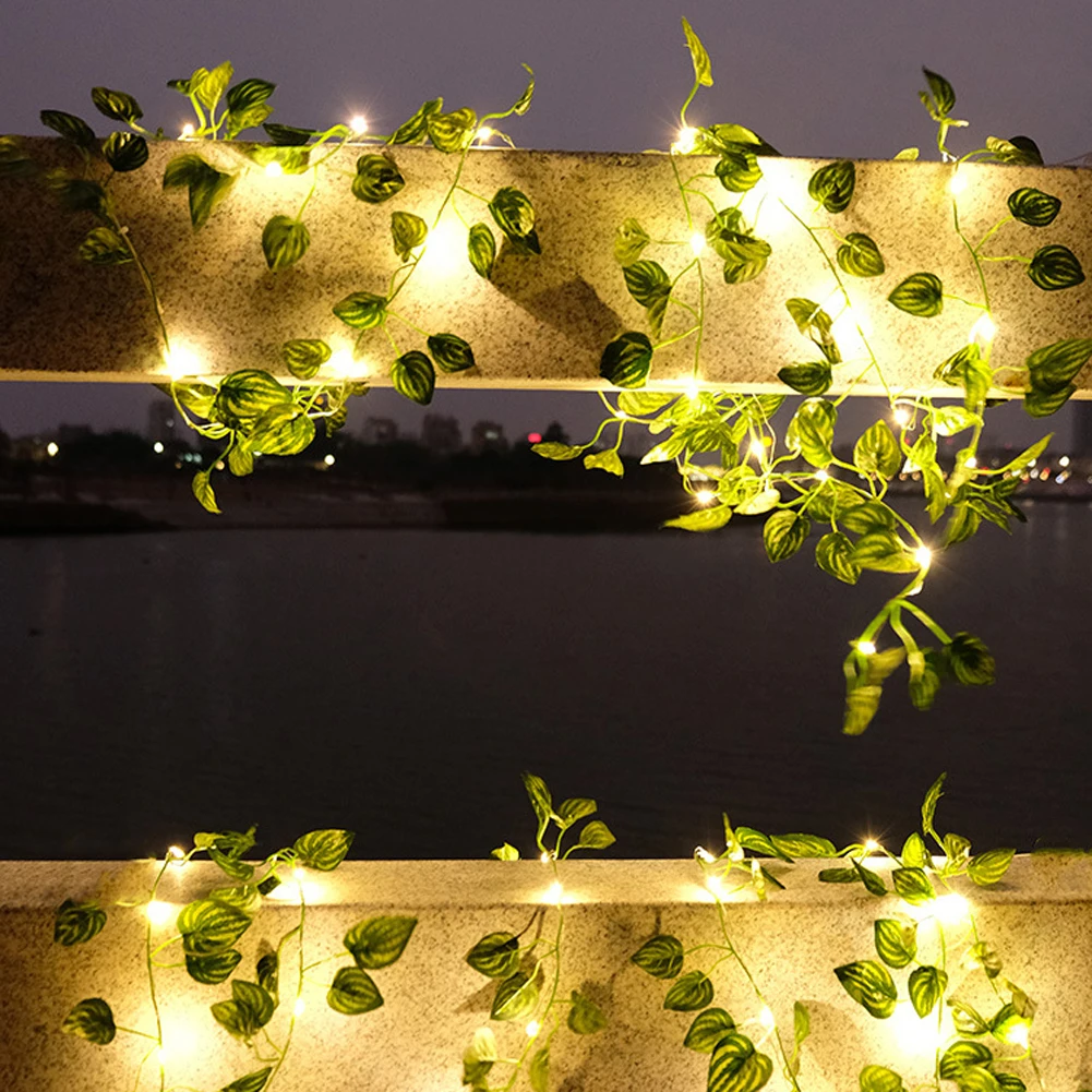 Solar Ivy String Lights, 50/100LED Artificial Maple Leaf String Lights Vine Hanging Garland Fairy Lights use for Garden  Decor cheap solar lights