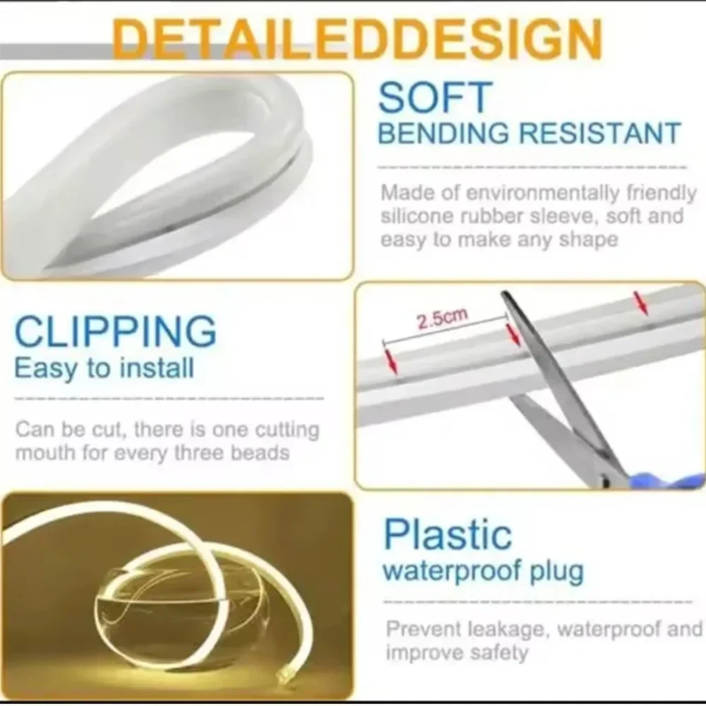 LED Neon Strip Lights USB Touch/Gesture Control Dimmable Lights Lamp Tape Flexible Cabinet Lighting for Home Decor TV Backlights