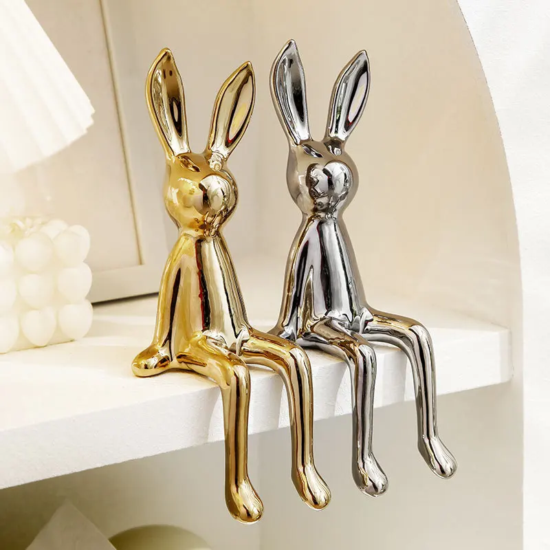 

Modern Luxury Living Room Red Wine Cabinet Decoration Model Porch Sitting Posture Long Ear Rabbit Ornaments