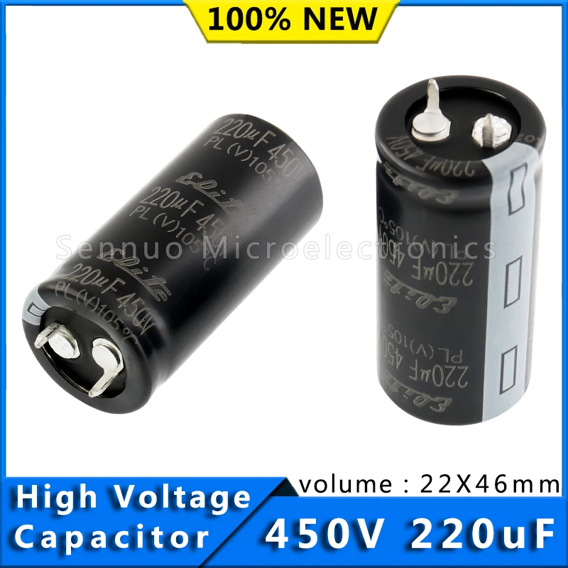 

2Pcs 450v 220uf capacitor 22x46 Higt quality aluminum electrolytic capacitor 220UF 450V 22*46MM High voltage filter capacitor