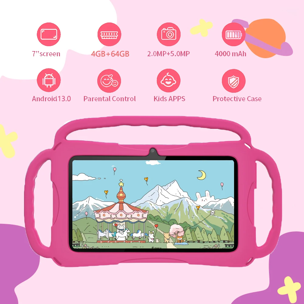 New 7.0-inch WIFI Tablet with Quad core 4GB RAM, 64GB ROM, Christmas Gift, Dual Cameras supporting Memory Card, Android 13 2