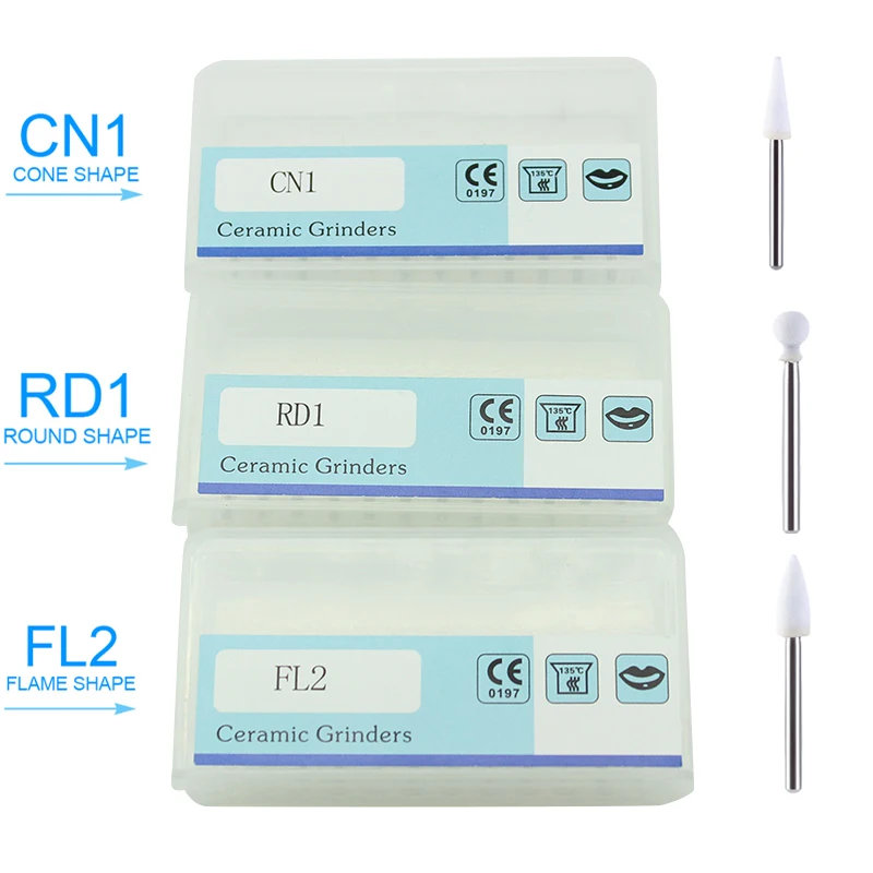 

12pcs/pack Dental Flame Cone Round White Stone Polisher FG Burs for Polishing Dental Clinic Metal Resin Porcelain dentistry