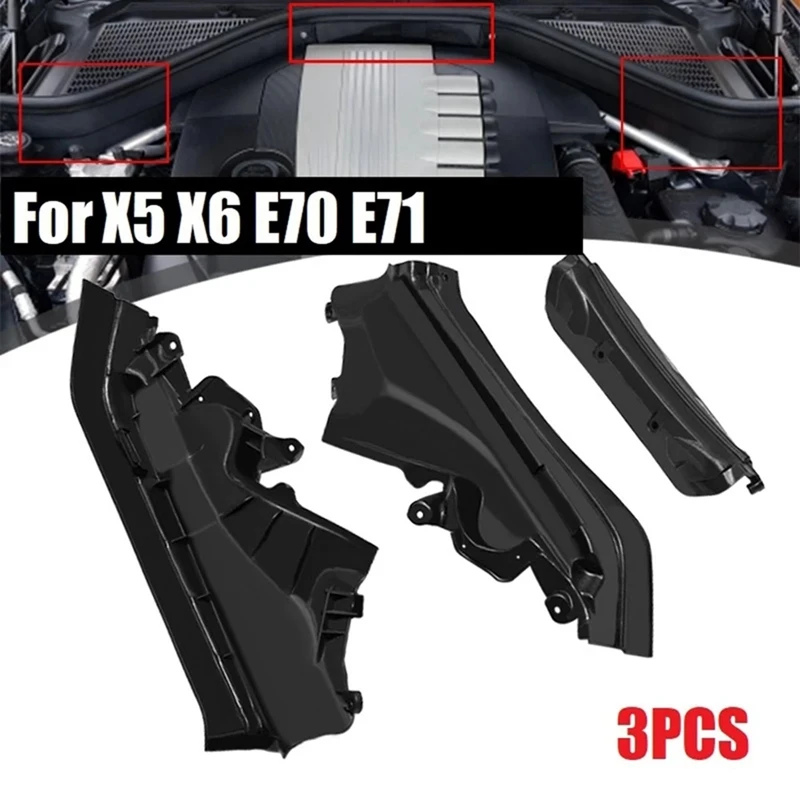 3Pcs Engine Upper Compartment Partition Bulkhead Panel Kit For BMW X5 E70 X6 E71 E72 51717169419 51717169420 51717169421