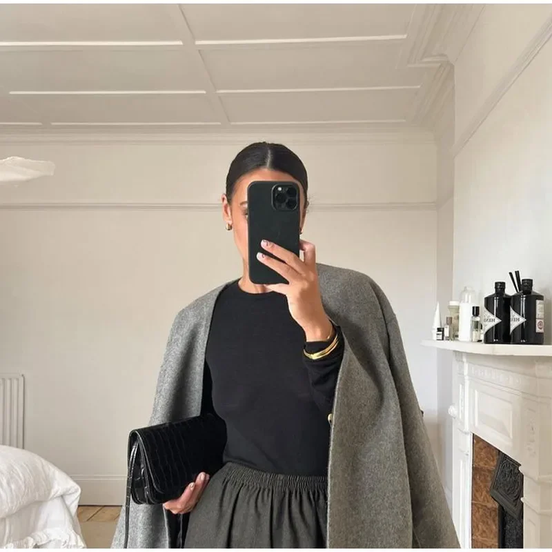 Vintage One Button Woolen Coat Women Gray Loose Long Sleeve V-neck Short Jacket Female Autumn Winter Casual Lady New in Outwears