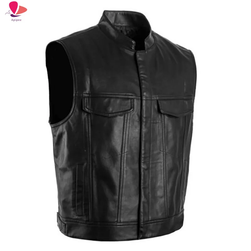 

APIPEE Men's Vest Leather Jacket Vest Sleeveless Casual Pu Streetwear Punk Hip Hop Black Cool Retro Style Motorcycle Jacket