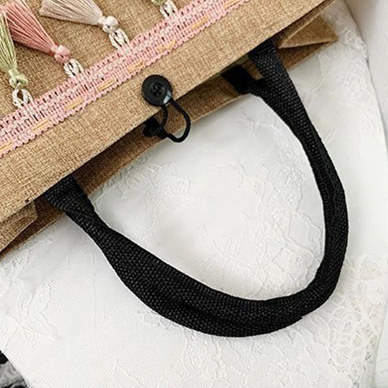 Women Beach Bags Handbags Large Capacity Lady Tassel Shoulder Bag Big Letter Linen Totes Casual Girls Travel Shopping Bag