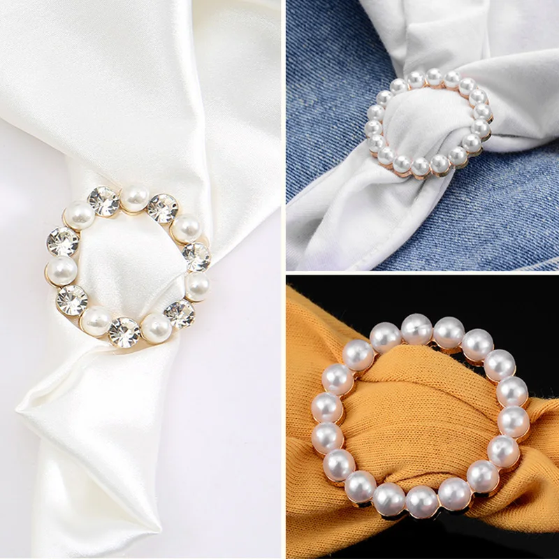 Silk Scarf Ring Clip T-Shirt Corner Hem Tie Brooch Women Scarves