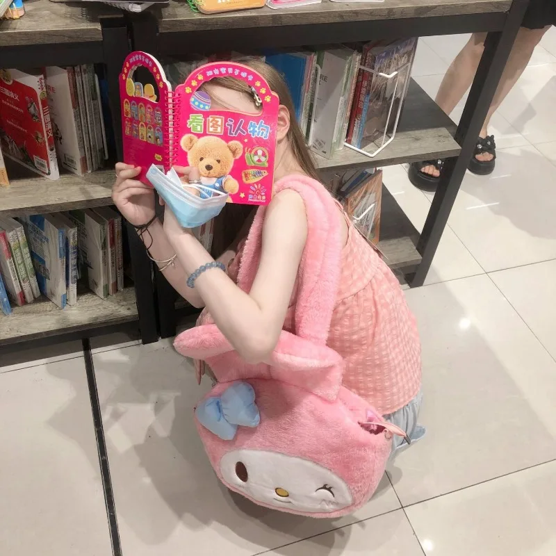 MBTI Y2k Melody Womens Shoulder Bag Plush Fluffy Cute Cartoon Original College Style Pink Backpack Casual Japanese Fashion Bag