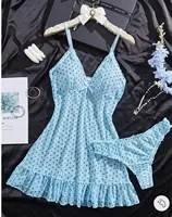 Summer Thin Translucent Sexy Pajamas Polka Dot Mesh Babydoll Strap V Neck Ruffle Hem Pajamas Sheer Nightdress Butterfly Knot - Image 3