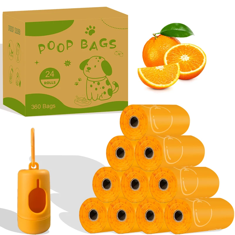 EPI Photodegradable Pet Poop Bags Orange Scented Dog Poo Bag Pet Cleaning Supplies Dispenser Gift