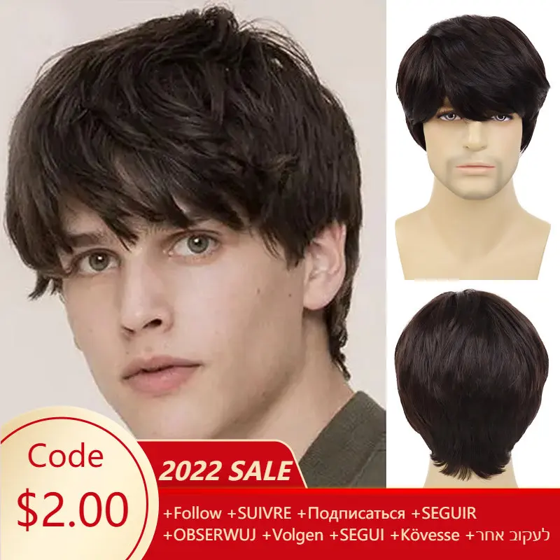 Gnimegil Male Korean Wigs With Bangs Synthetic Hair Short Wigs For Men