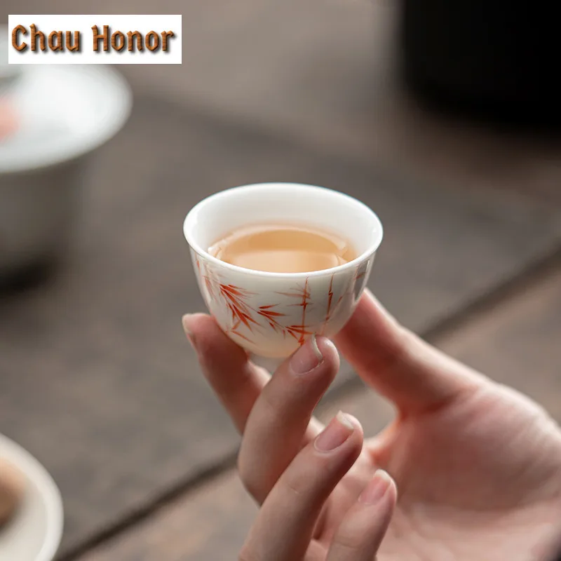 2pc/Set White Porcelain Sample Tea Cup Hand Painted Orchid Art Master Cup Tea Cup Household Kung Fu Tea Set Tea Ceremony 35ml