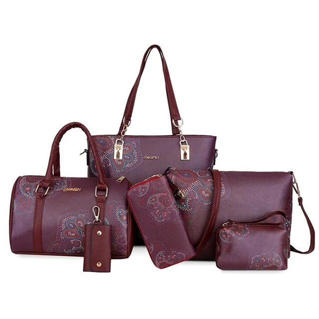 6 Pieces Female Bags Large Capacity Floral Print Shoulder Bags Handbag Purse  Sets Women Chinese Style Practical Composite Bag - AliExpress