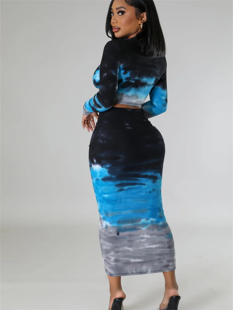 Wmstar Women Two Piece Set High Quality Pit Stripe Printed Fashionable Round Neck T-shirt Sexy Bag Skirt Wholesale Dropshpping