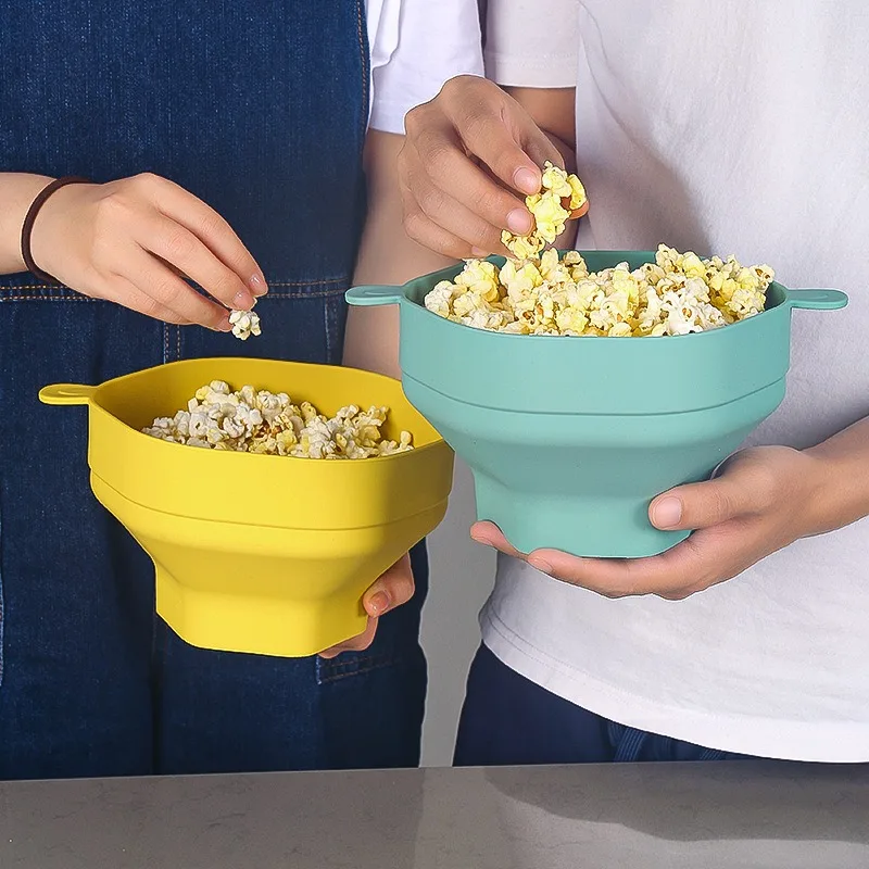 Foldable Silicone Popcorn Maker Bowl with Lid - Large Capacity Kitchen Baking Tool