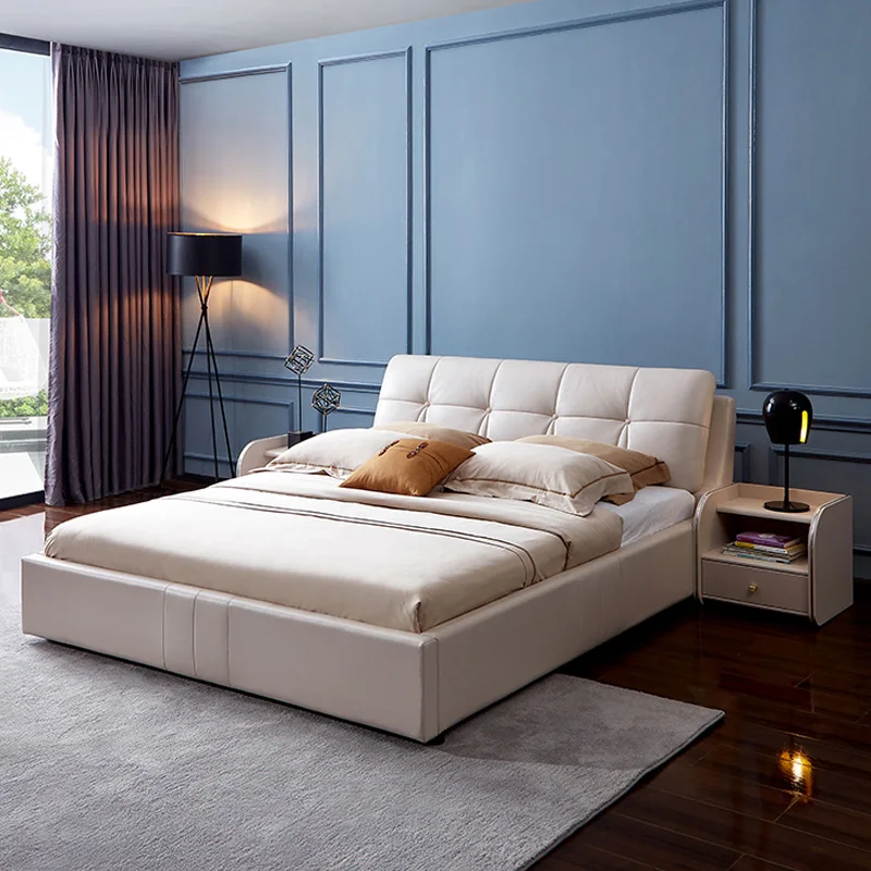 

105135 QUANU Bedroom wooden PU luxury king size upholstered leather bed frame