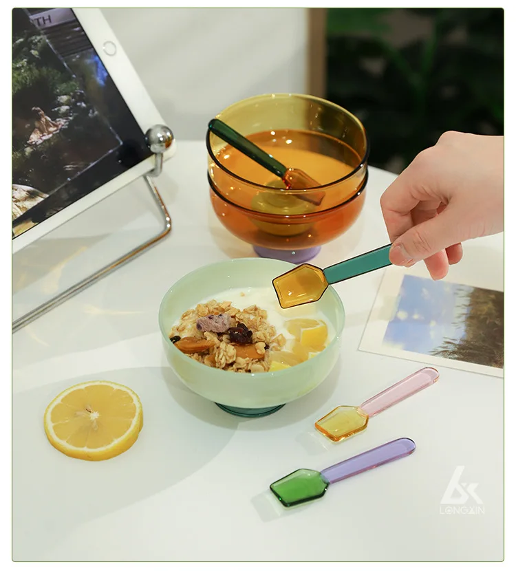 Icecream Glass Bowl Spoon Suit Dessert Salad  Yoghurt Bowl Tableware Soup Bowl Heat Resistant GlassMicrowave Oven Bakware
