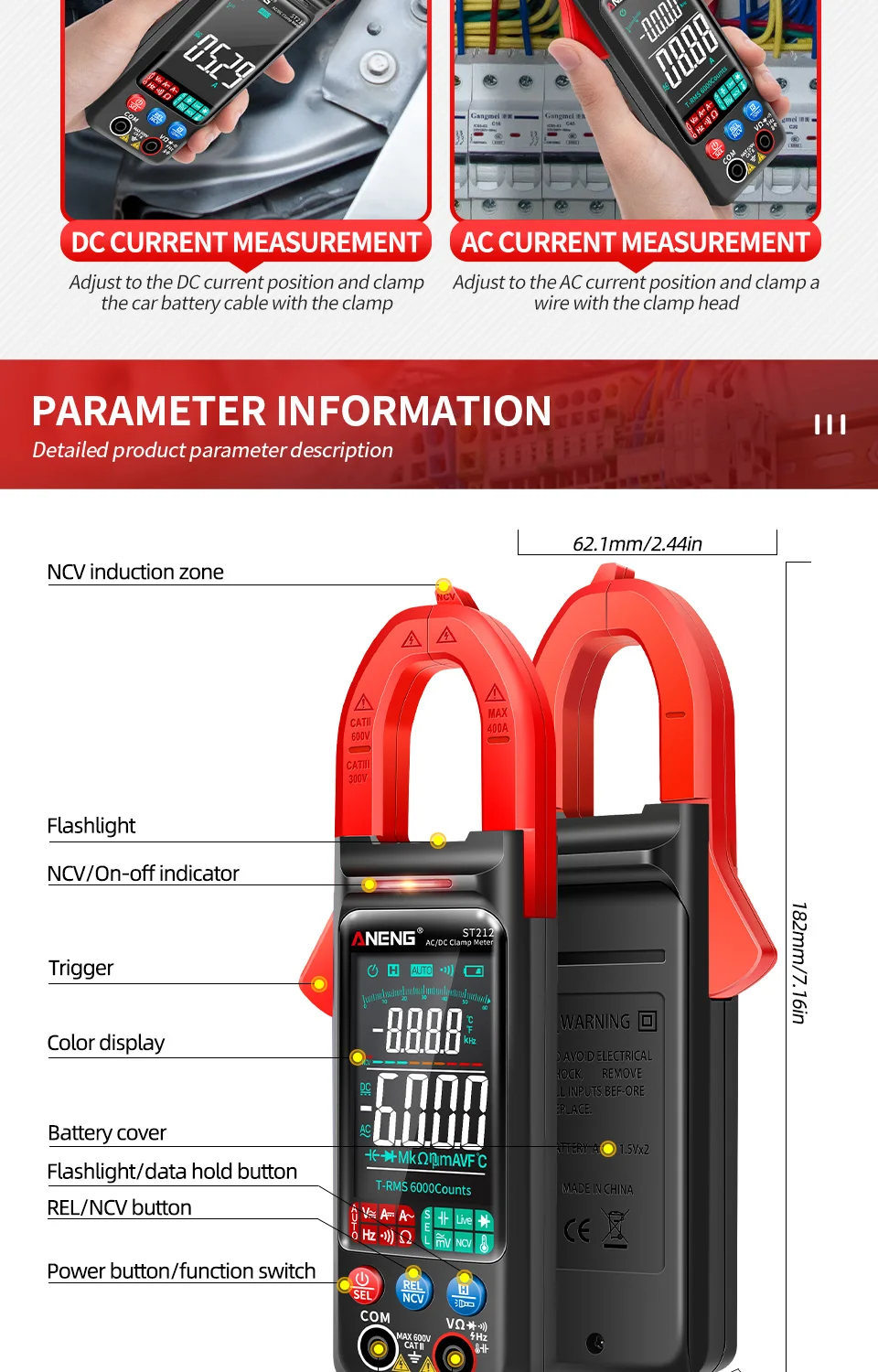 amperímetro medidor de braçadeira digital atual 6000