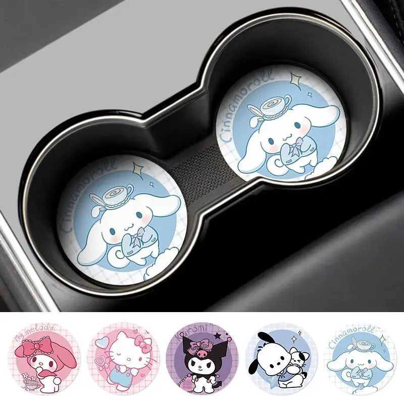 

Sanrio Water Cup Mat Hello Kitty My Melody Kuromi Household Anti Scalding Car Interior Accessories Storage Trough Non-Slip Mat