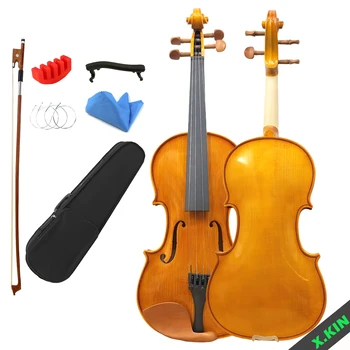 Beginner Violin Full Set 4/4 3/4 1/2 1/4 1/8 Size, Gloss Finish Student Violin with Case, Bow, Ebony Fittings for