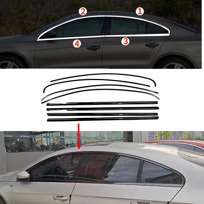 Car Window Molding Strip For Volkswagen CC 2013 2014 2015 Exterior Sill side Cover Trim 8PCS