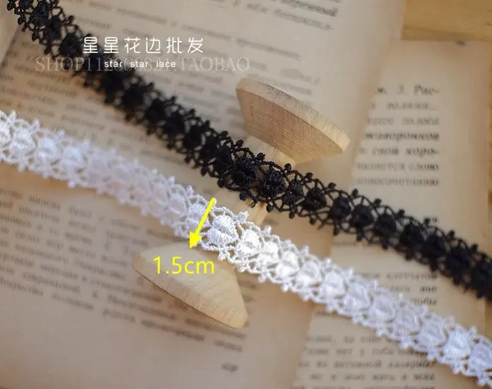 Elegant White and Black Floral Embroidered Lace Trim - 5 Yards