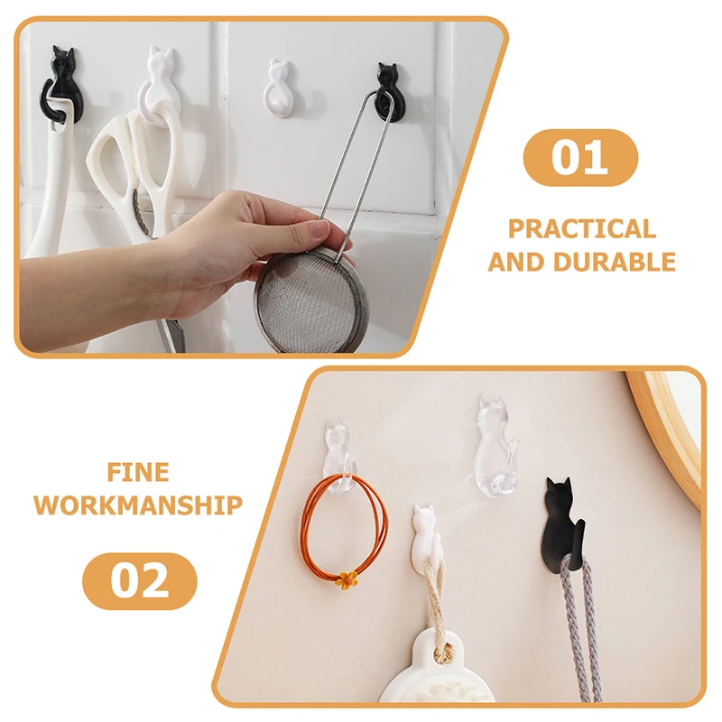 10PCS Cartoon Cat Hooks Self Adhesive Cat Decoration Keychain Hooks Removable Self-Adhesive Hooks For Hanging Towels Bathroom, 6