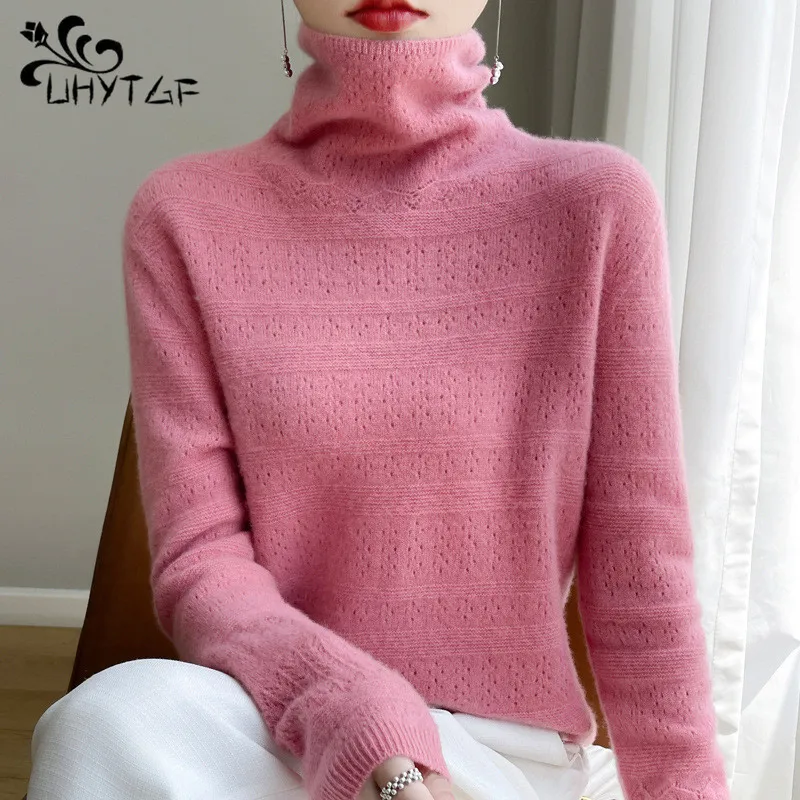 

Женский свитер из 100% мериносовой шерсти, джемпер, осень/зима 2024, вязаная одежда, Модный женский свитер, теплый свитер с высоким воротником, Топ