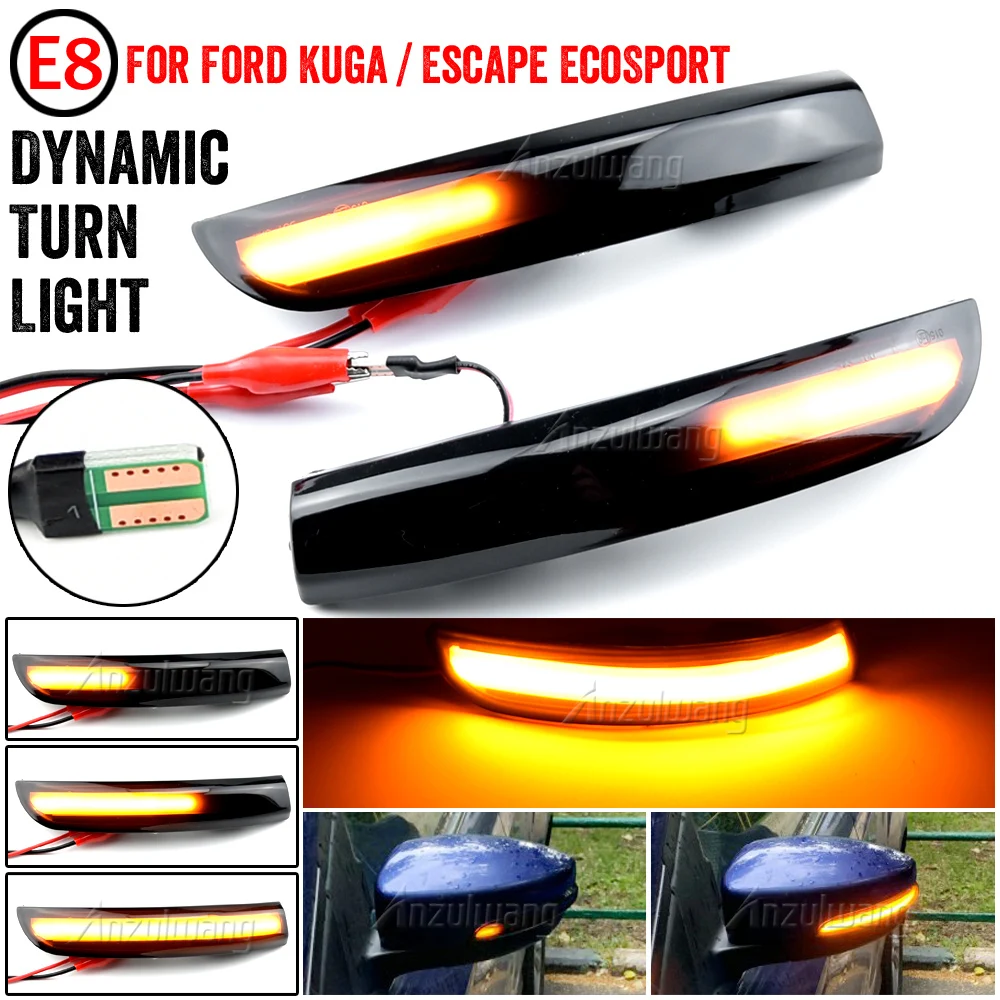 Luz intermitente de la señal de giro del retrovisor del coche indicador de espejo retrovisor lateral LED Luz de señal de giro dinámico para Kuga/Escape/EcoSport 2013-2018