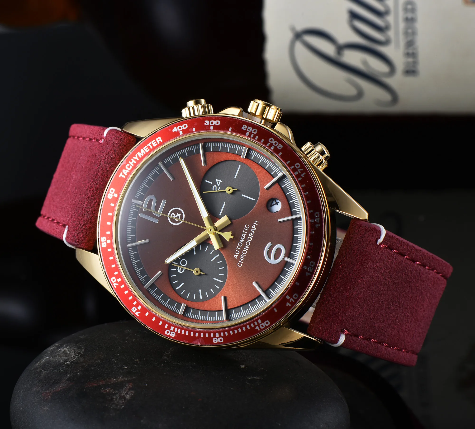 New BR Luxury Sport Quartz Bell Multifunction 6 Pins Watch Woman Business Leather Man Calendar Ross Square Wristwatch 3 Clors