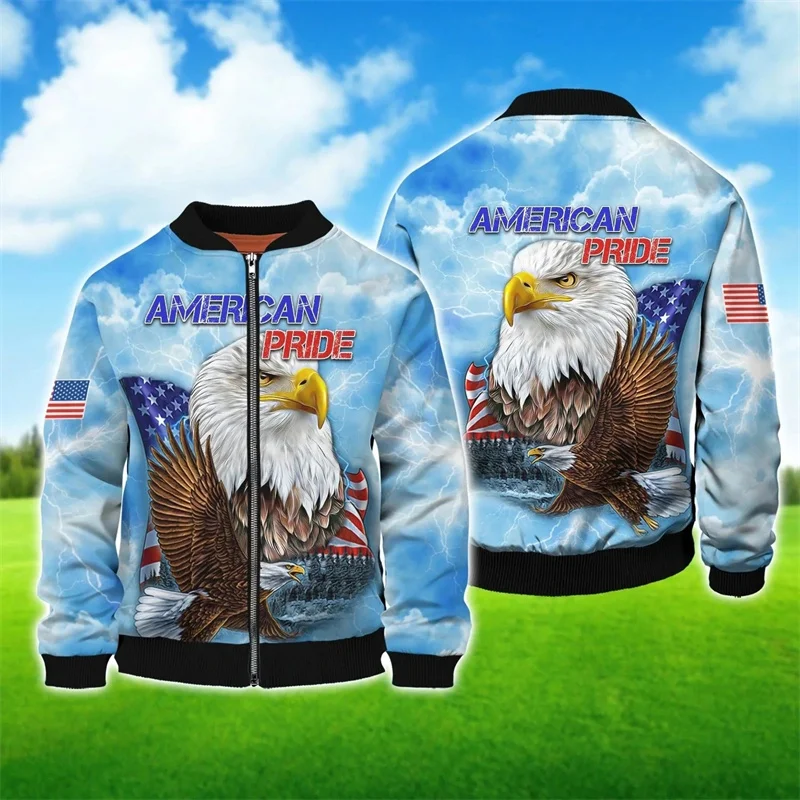 thumbnail image 1 of Chaqueta con estampado del Día de la Independencia para hombre, con bandera nacional de EE. UU., estampado 3D, mangas largas, moda Harajuku, chaquetas de gran tamaño con cremallera, 1 of 5