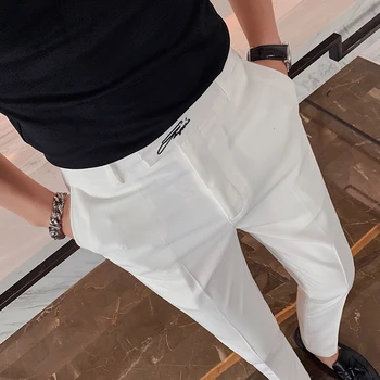 Navy/White/Black/Gray Trousers Men's Slim Fit Office Pants Business Dress Pants Korean Style Social Suit Pants Casual Trousers Streetwear 1